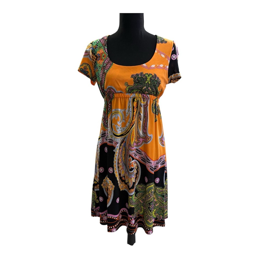 5th & Love Orange and Black Paisley Midi Dress